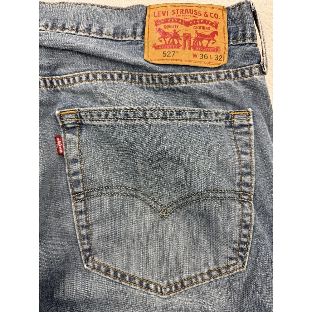 Levis 527 Jeans Men 36x32 Blue Slim Boot Distressed Whisker Denim Cowboy Western
